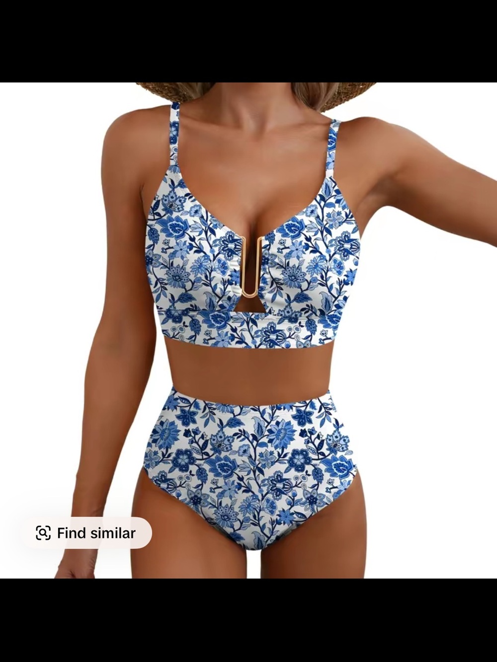 Blue Floral High-Waist Bikini Set - Aleumdr Floral High Waisted Bikini